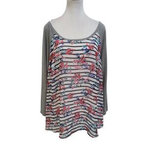 Torrid Size 2XL Floral Stripe Baseball Tee Raglan Sleeve Plus Size Casual Top
